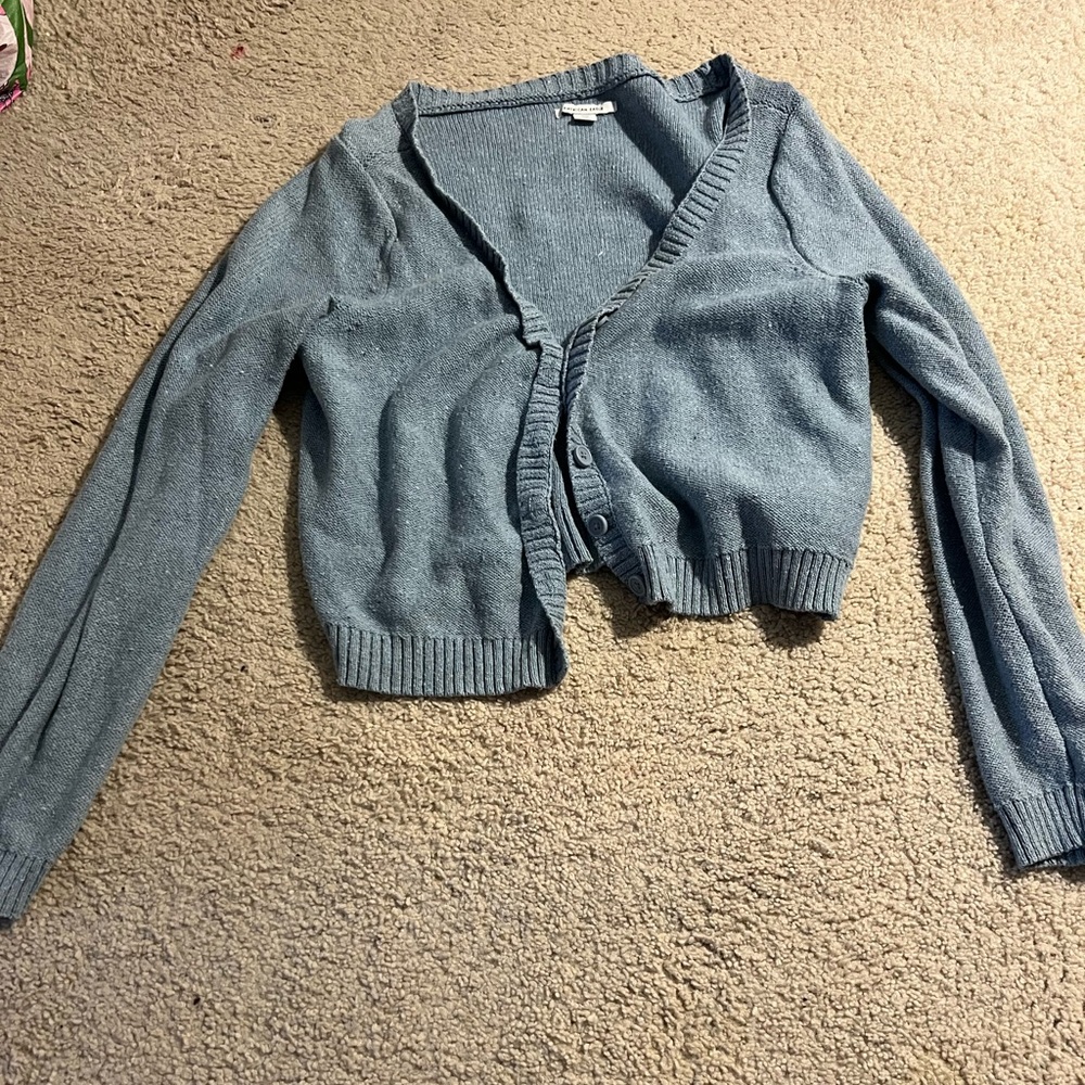 AE Cropped Blue Cardigan